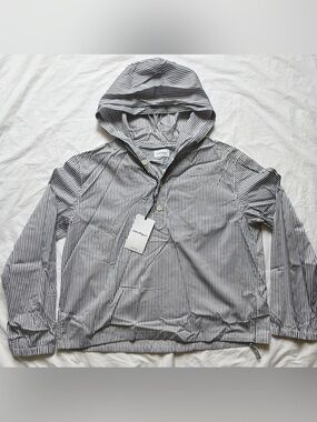 Salvatore Ferragamo Striped Hooded Pullover Shirt, size 50 (M/L)